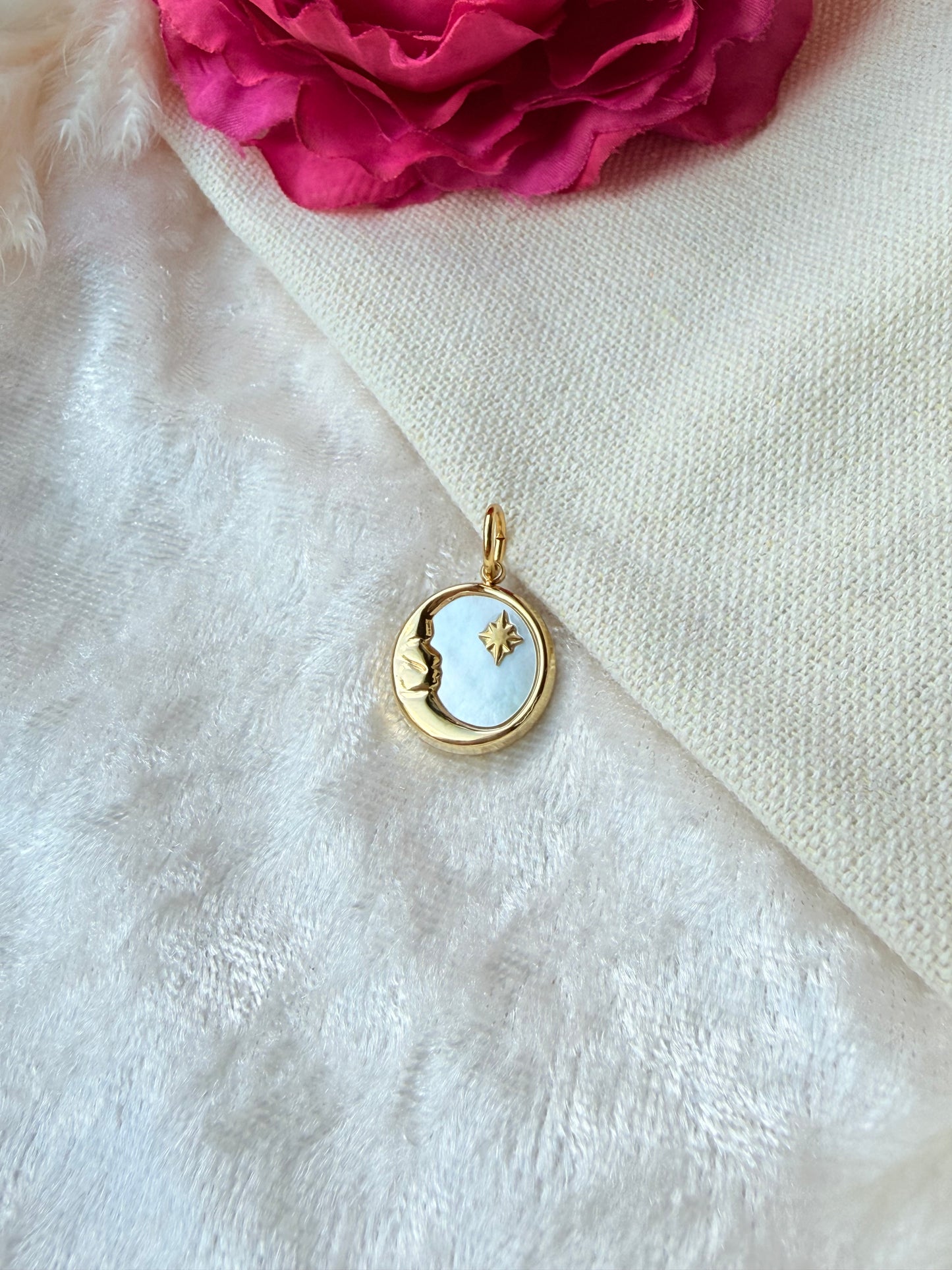 Edelstahl Charm Gold – Herz & Mond Wechselanhänger mit Perlmutt