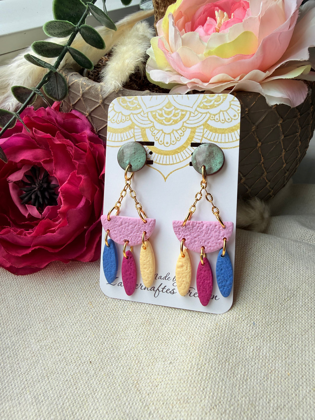 Bunte Polymer Clay Ohrringe mit Edelstahl "Bohi II"