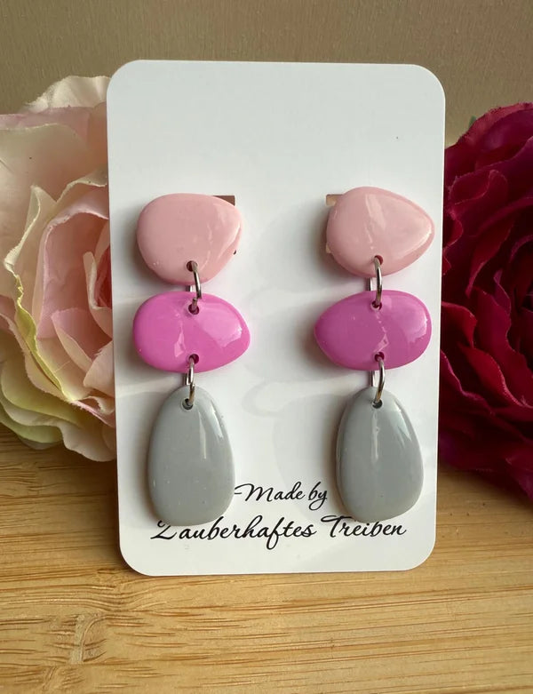Polymer Clay Ohrringe, OhrhÀnger "Fina" rose/grau