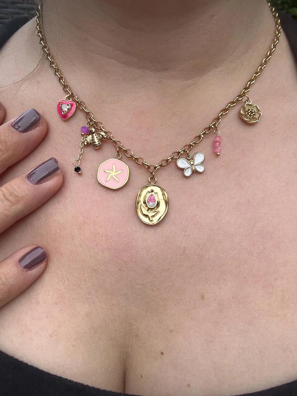 Edelstahlkette Damen Gold mit Anhängern | Statement Kette "Tulpe" gold