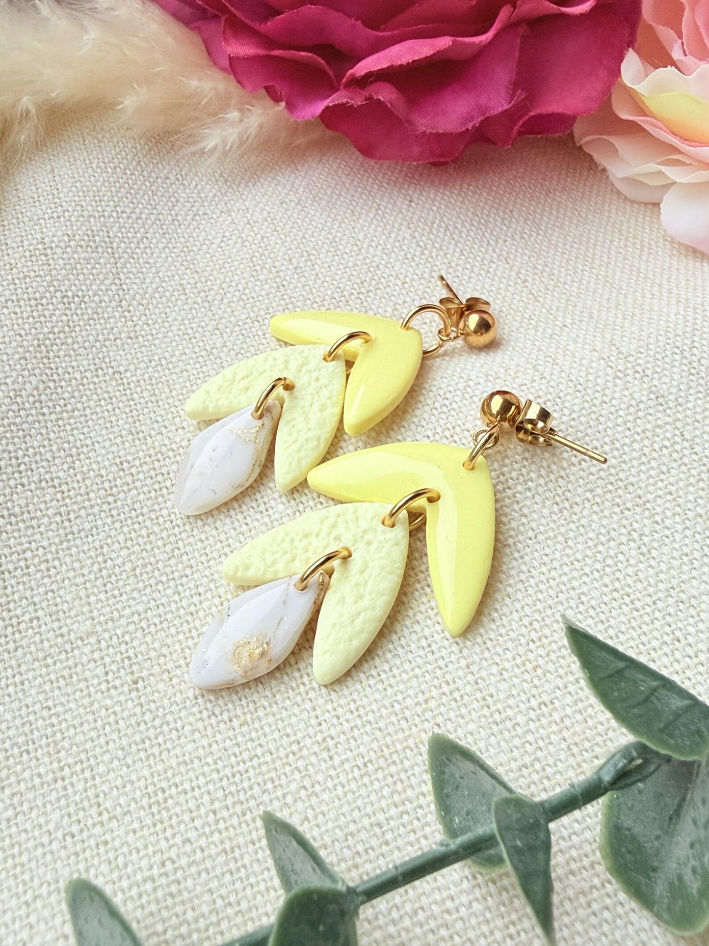 Polymer Clay Ohrringe – Handgemachte Statement Ohrringe Leicht & Modern "Sunny gold" pastel gelb
