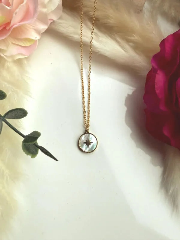Edelstahlkette mit Perlmutt Anhänger – Stern Halskette aus Edelstahl, zeitloser Schmuck zeitlos & modern — Gold