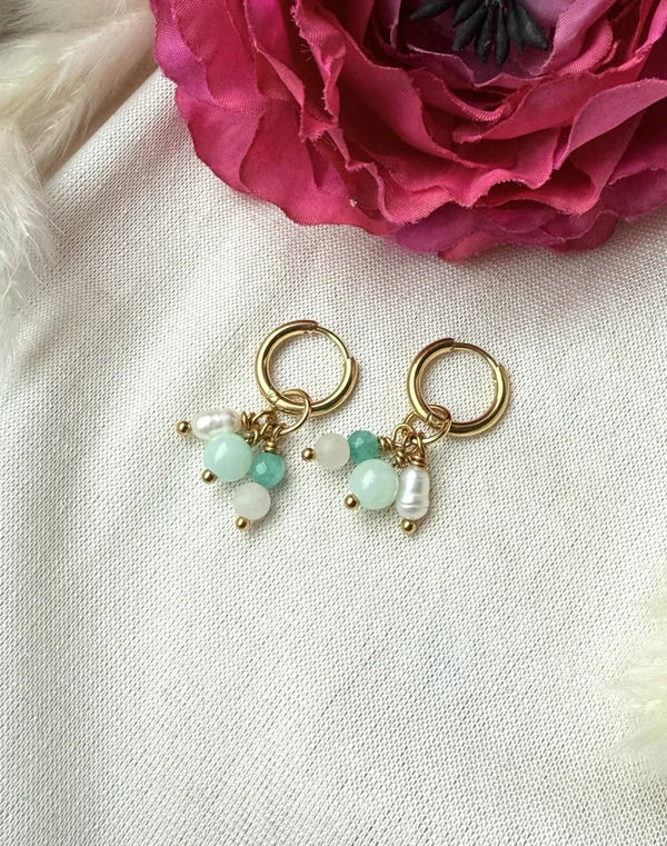 Perlenohrringe „Mint Pearl“ Edelstahl & Naturstein