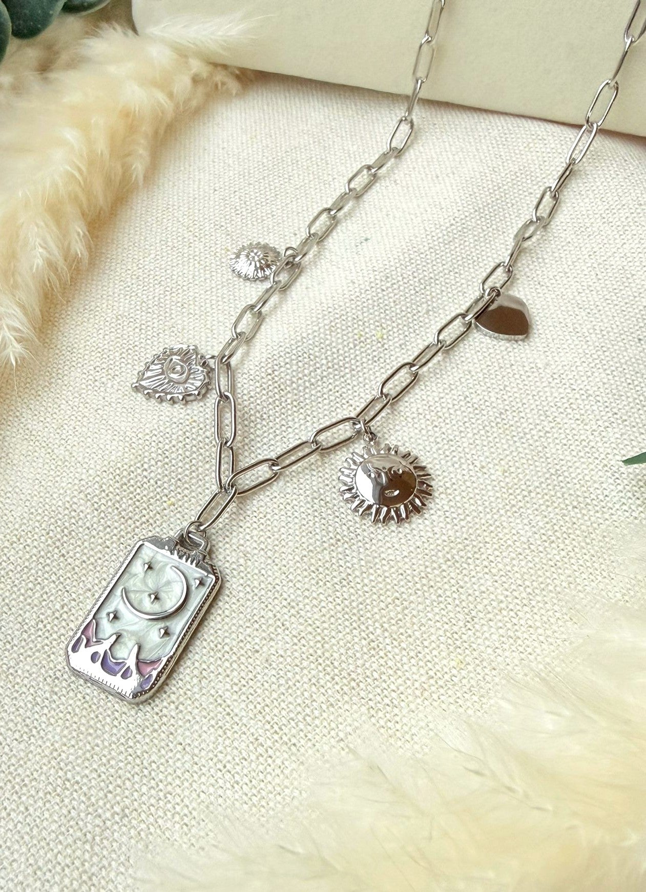 Edelstahlkette silber Sonne und Mond