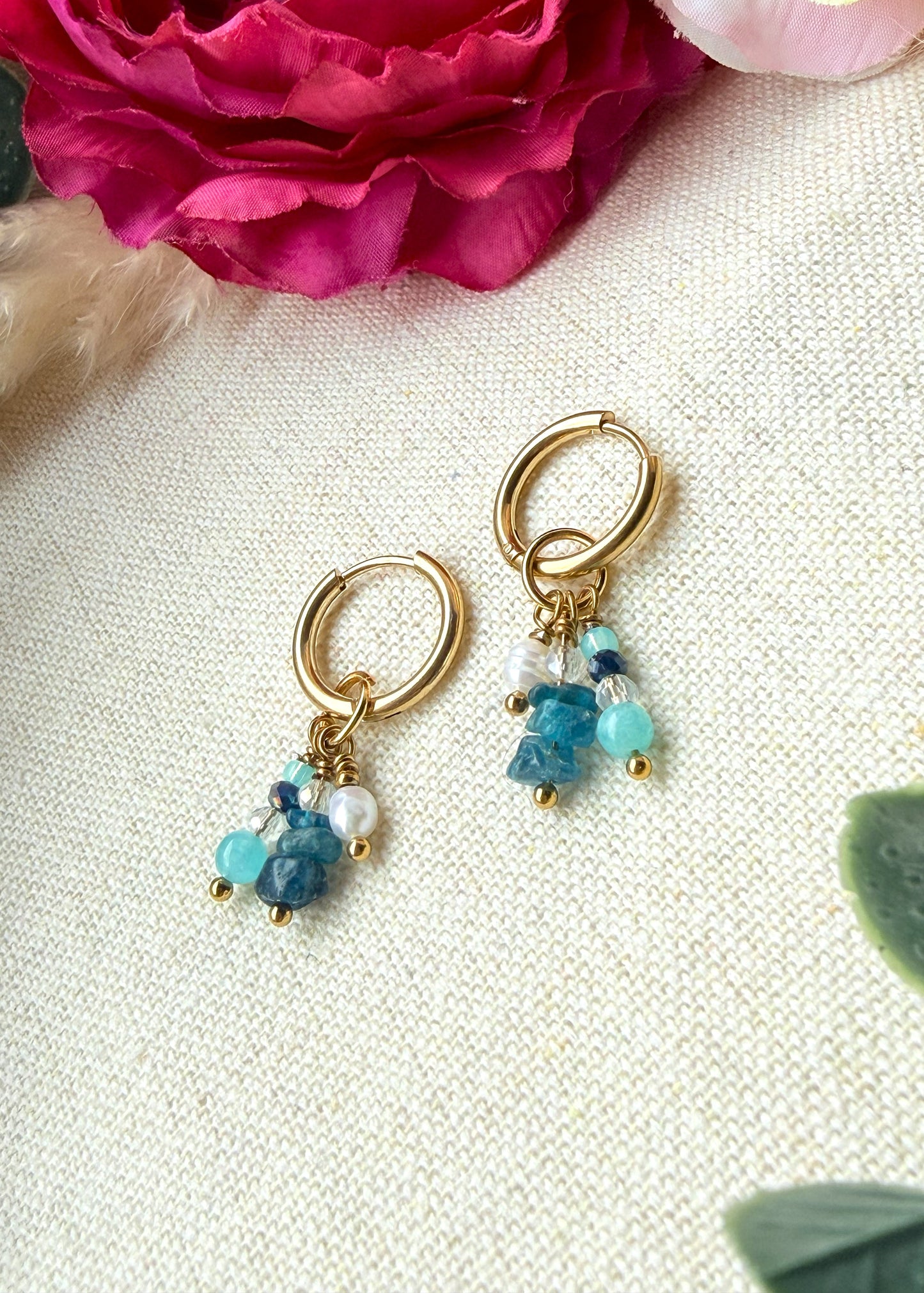 Schmuckset Türkis Blau – Kette aus Edelstein, Armband & Ohrringe — Ohrringe