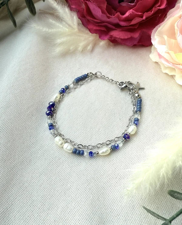Zweigliedriges Perlenarmband "Sina" in Blau/silber tönen