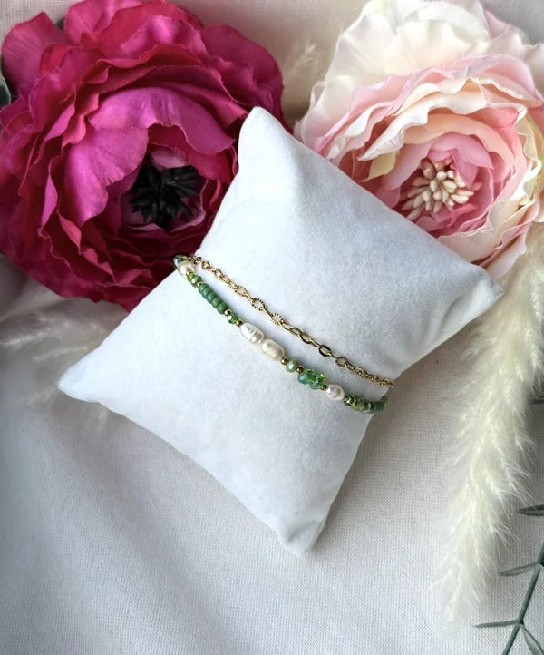 zweigliedriges Perlenarmband "Sina" in grün/gold töne