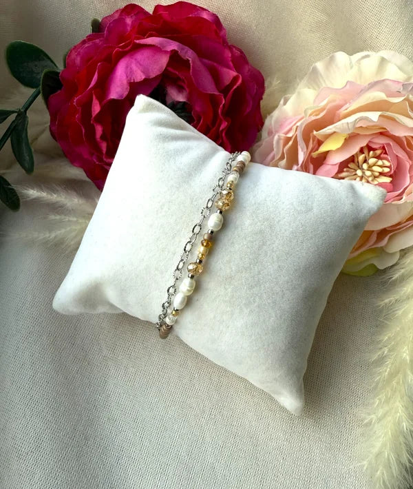 zweigliedriges Perlenarmband "Sina" in brau/silber töne