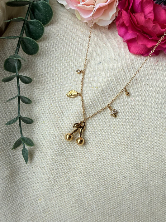 Edelstahlkette Gold mit Kirschen Anhänger "Cherry Love"