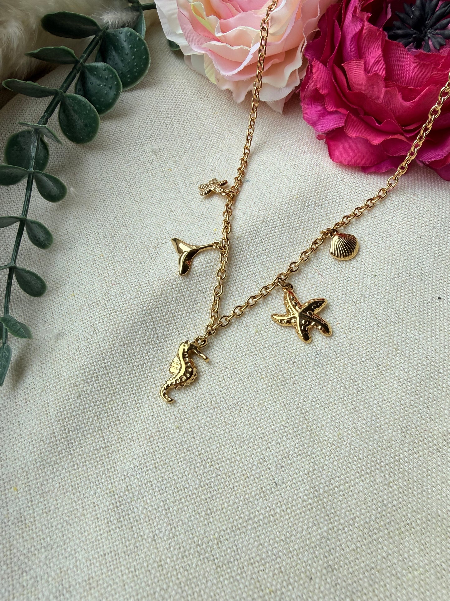 Edelstahlkette mit Meeresanhängern  "Sea Magic" gold