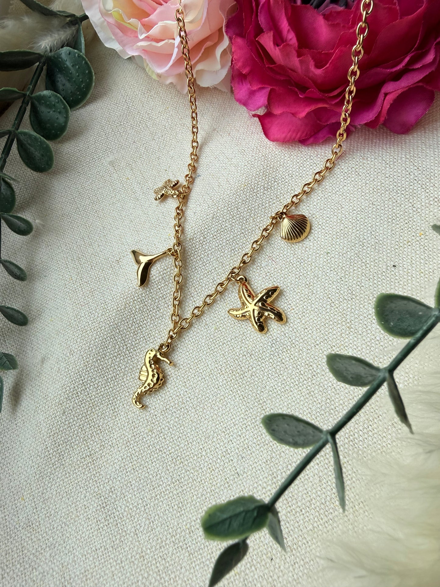 Edelstahlkette mit Meeresanhängern  "Sea Magic" gold