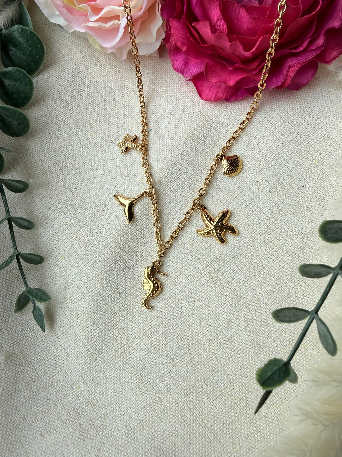 Edelstahlkette mit Meeresanhängern  "Sea Magic" gold