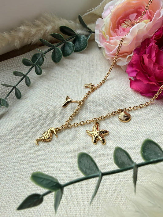 Edelstahlkette mit Meeresanhängern  "Sea Magic" gold