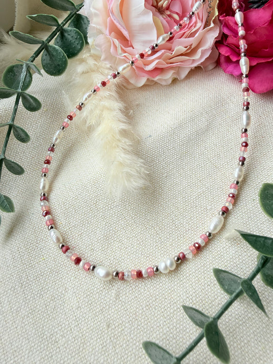 Süßwasserperlen Kette Rosa – Perlenkette mit Glasschliffperlen & Edelstahl „Rosé Dream“