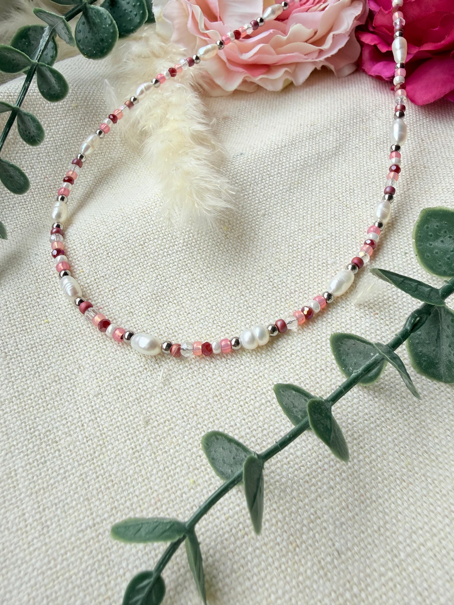 Süßwasserperlen Kette Rosa – Perlenkette mit Glasschliffperlen & Edelstahl „Rosé Dream“