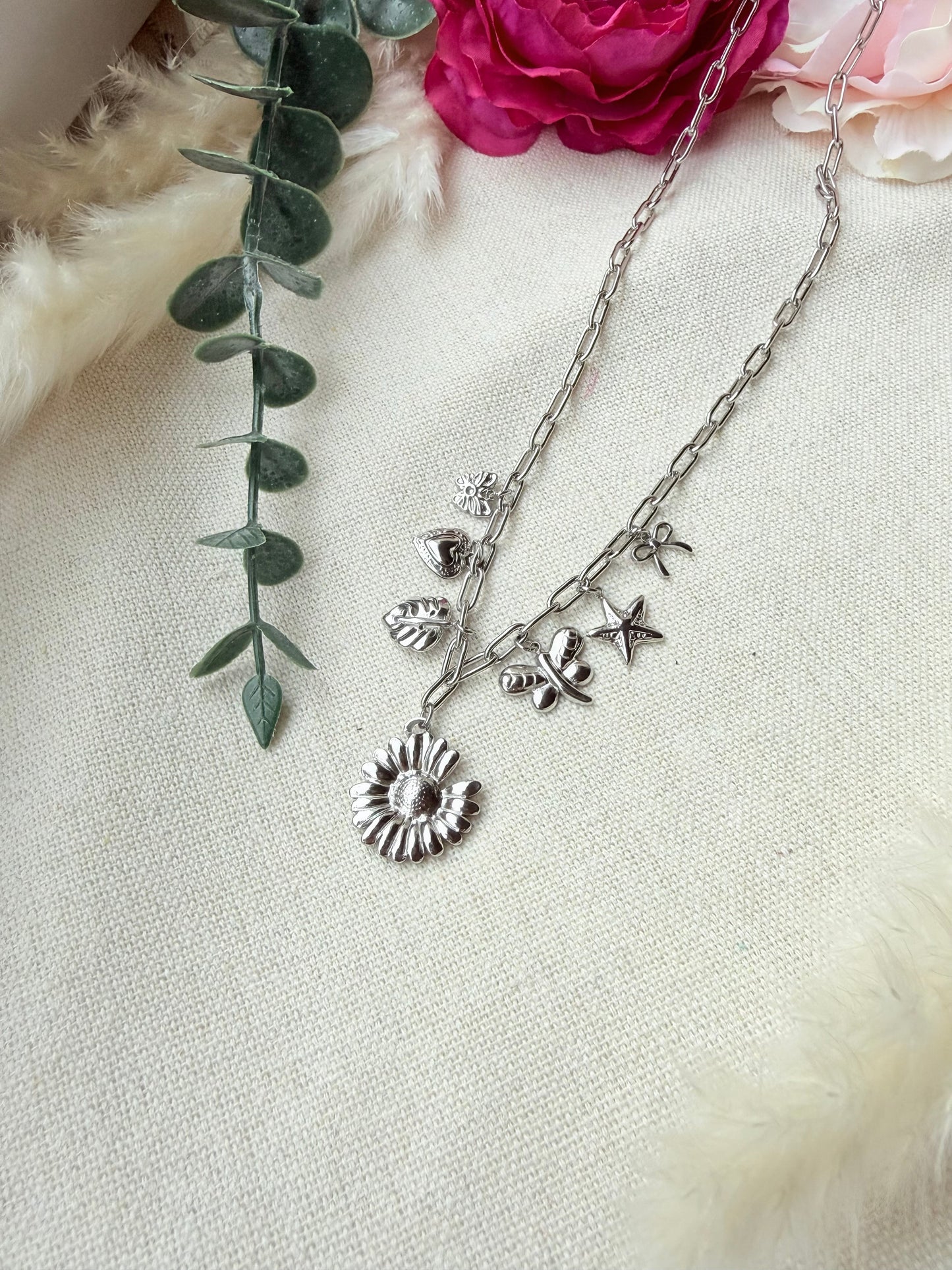 Edelstahl Charm Kette „Wildflower“