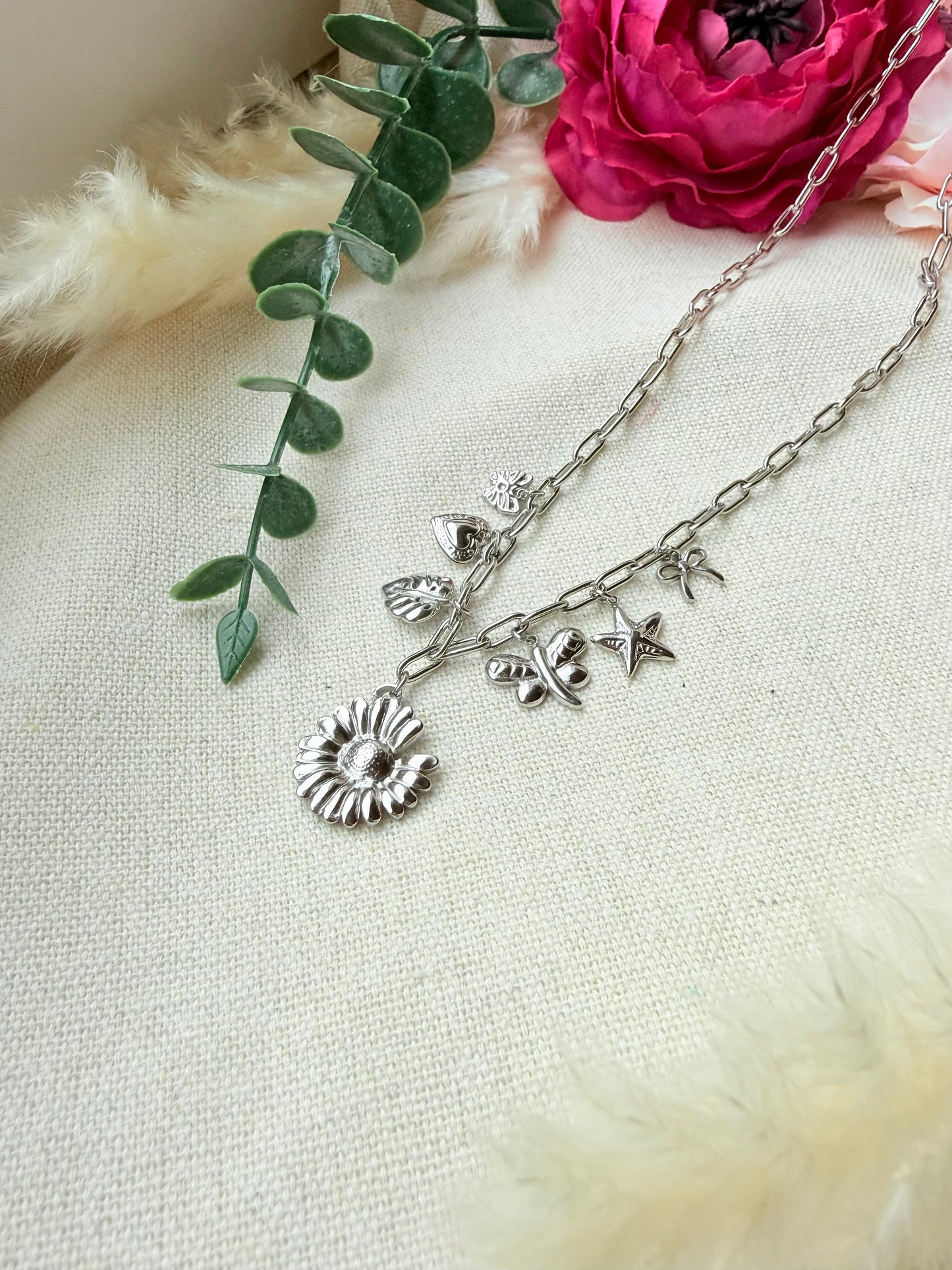 Edelstahl Charm Kette „Wildflower“