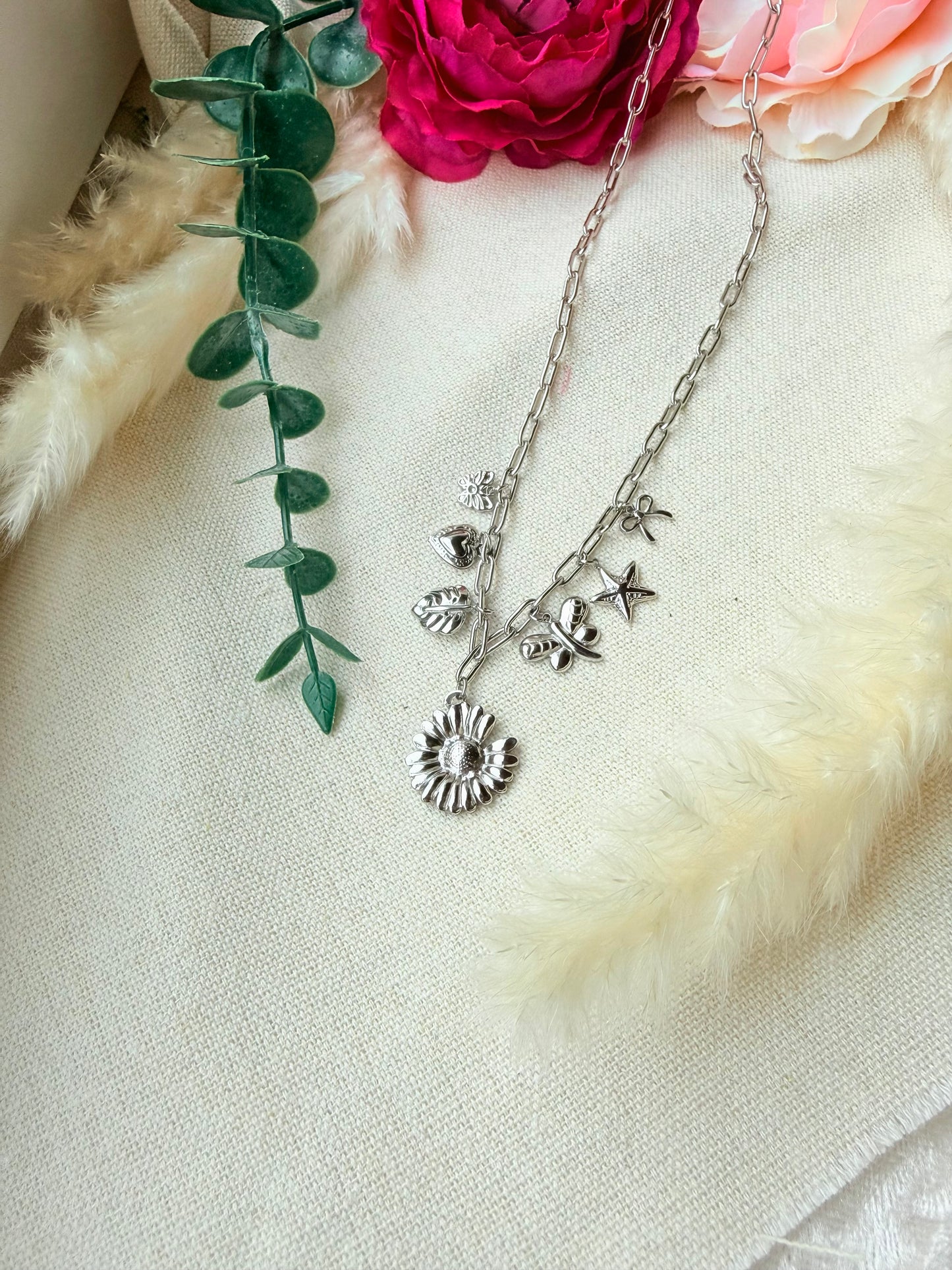 Edelstahl Charm Kette „Wildflower“