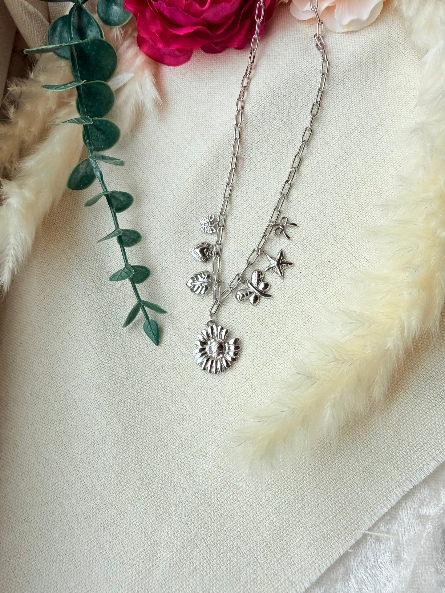 Edelstahl Charm Kette „Wildflower“