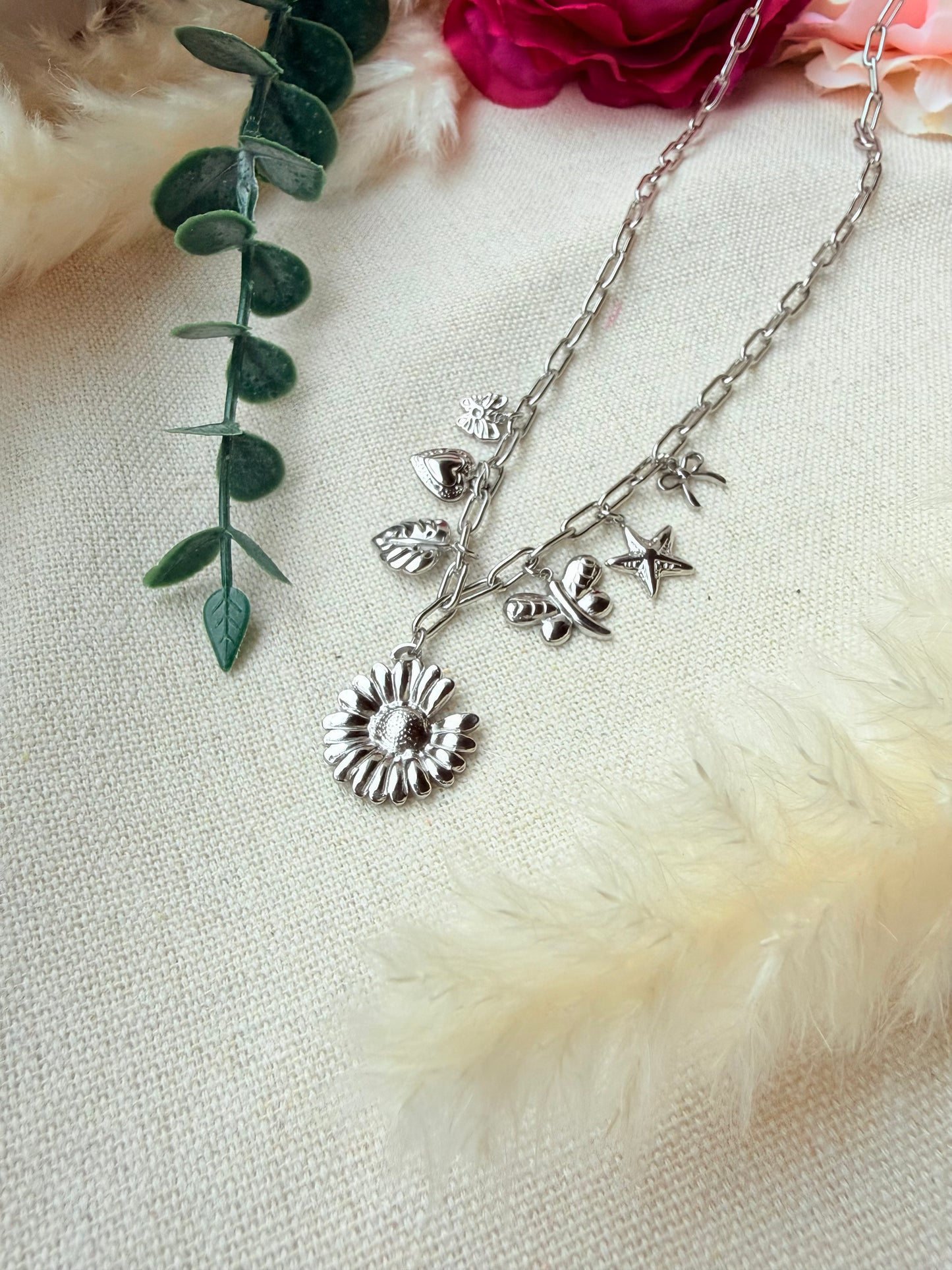Edelstahl Charm Kette „Wildflower“