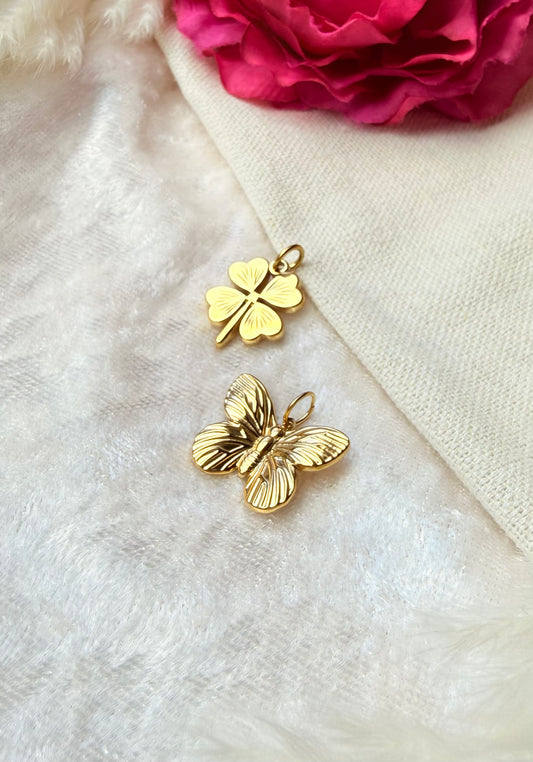 Edelstahl Charm Schmetterling & Kleeblatt Gold | Wechselanhänger