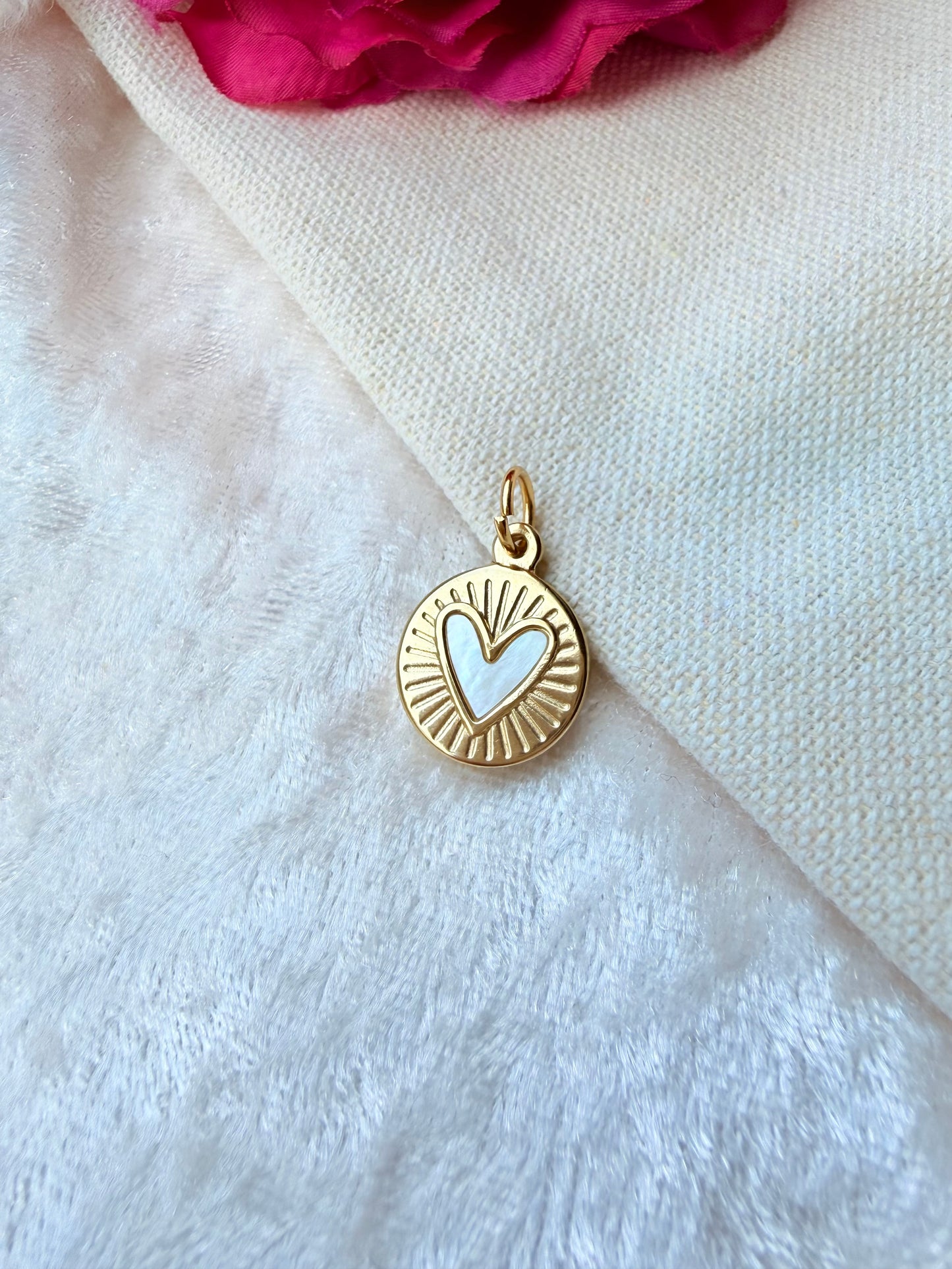 Edelstahl Charm Gold – Herz & Mond Wechselanhänger mit Perlmutt