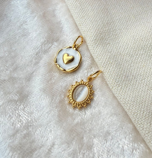 Edelstahl Charms Gold – Herz & Perlmutt Wechselanhänger für Charmketten