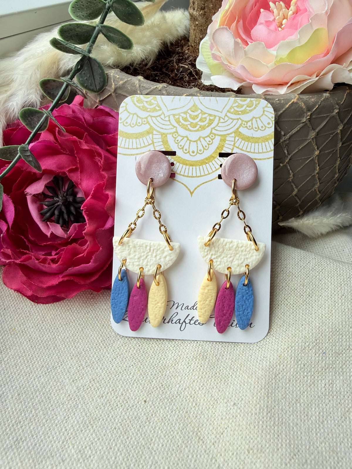 Bunte Polymer Clay Ohrringe mit Edelstahl "Bohi"