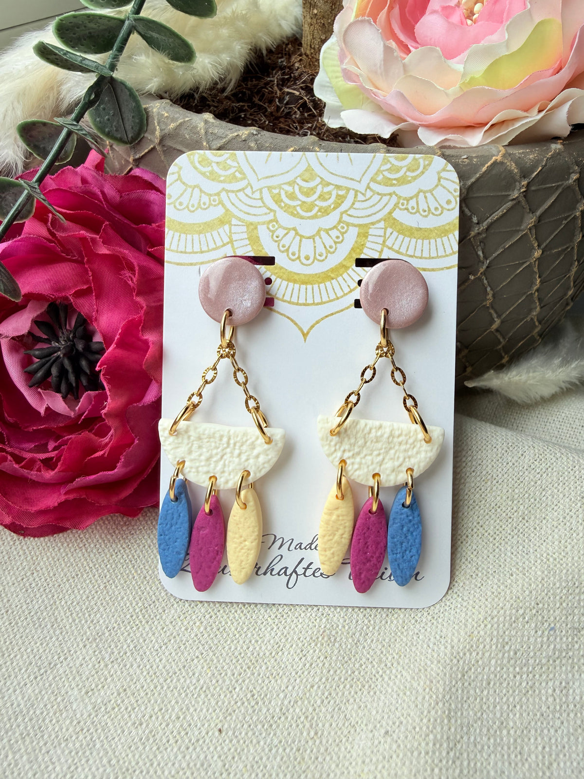 Bunte Polymer Clay Ohrringe mit Edelstahl "Bohi"