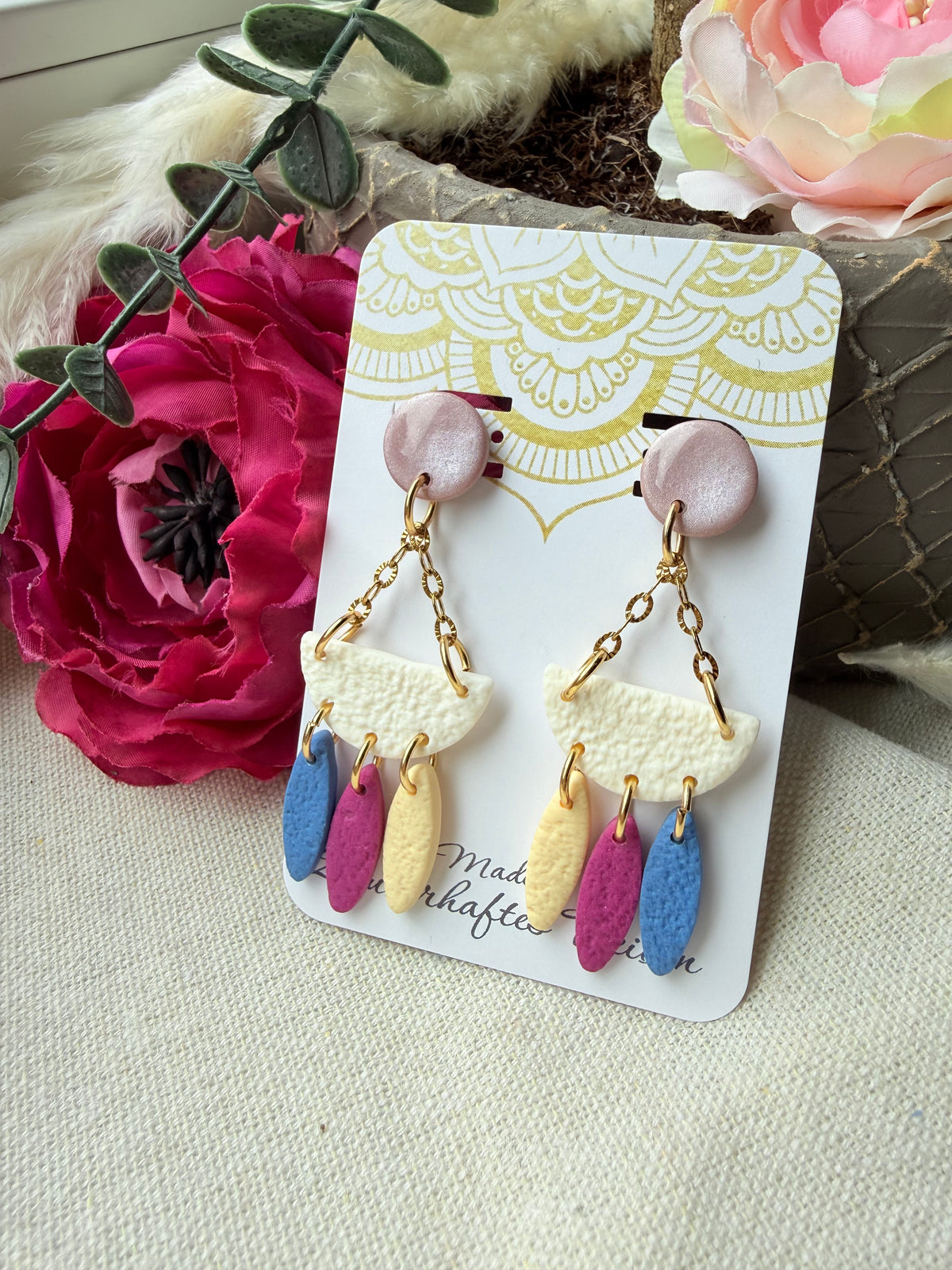 Bunte Polymer Clay Ohrringe mit Edelstahl "Bohi"