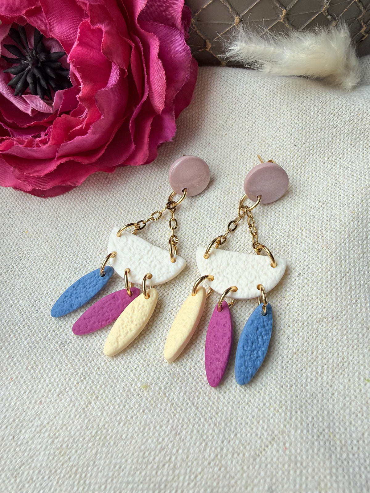 Bunte Polymer Clay Ohrringe mit Edelstahl "Bohi"