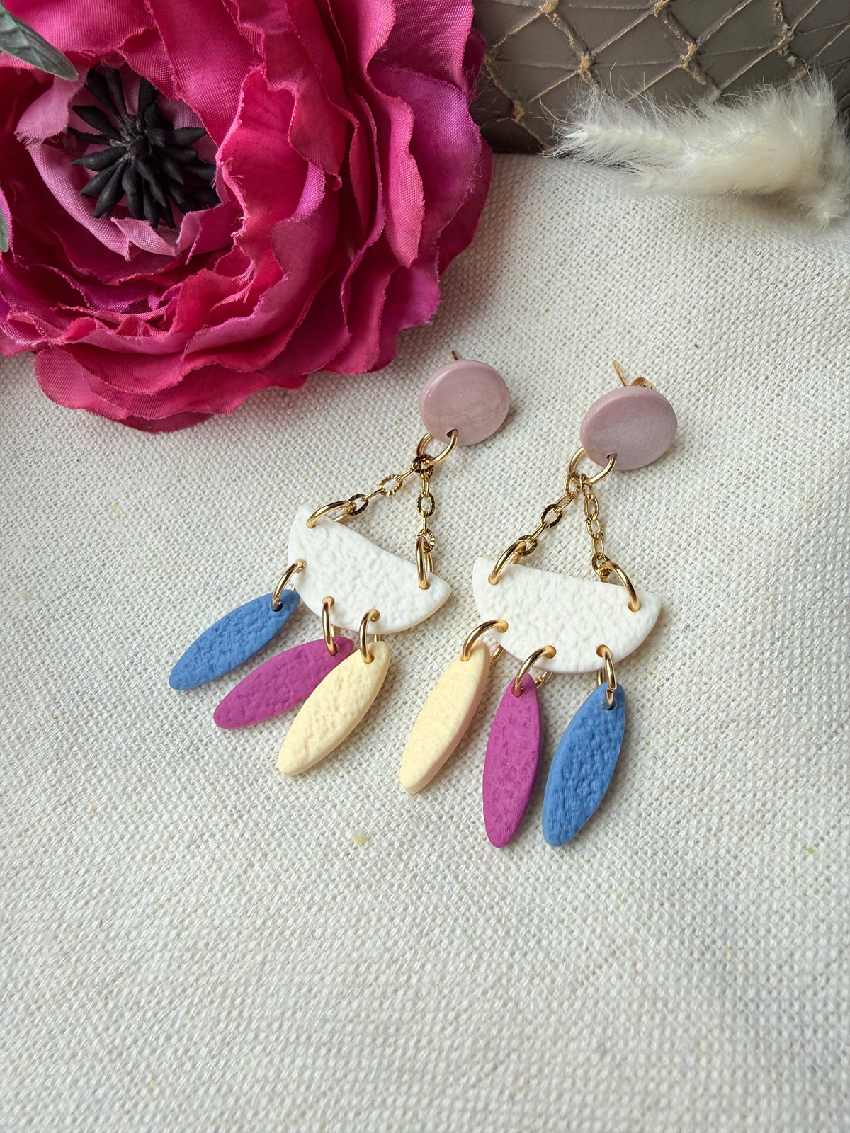 Bunte Polymer Clay Ohrringe mit Edelstahl "Bohi"