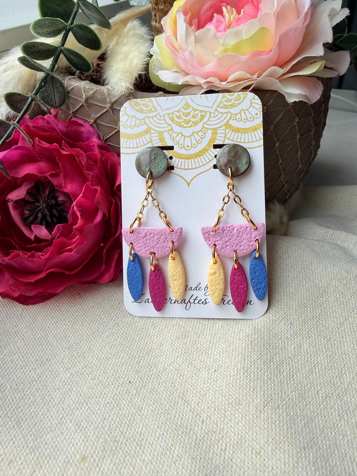 Bunte Polymer Clay Ohrringe mit Edelstahl "Bohi II"