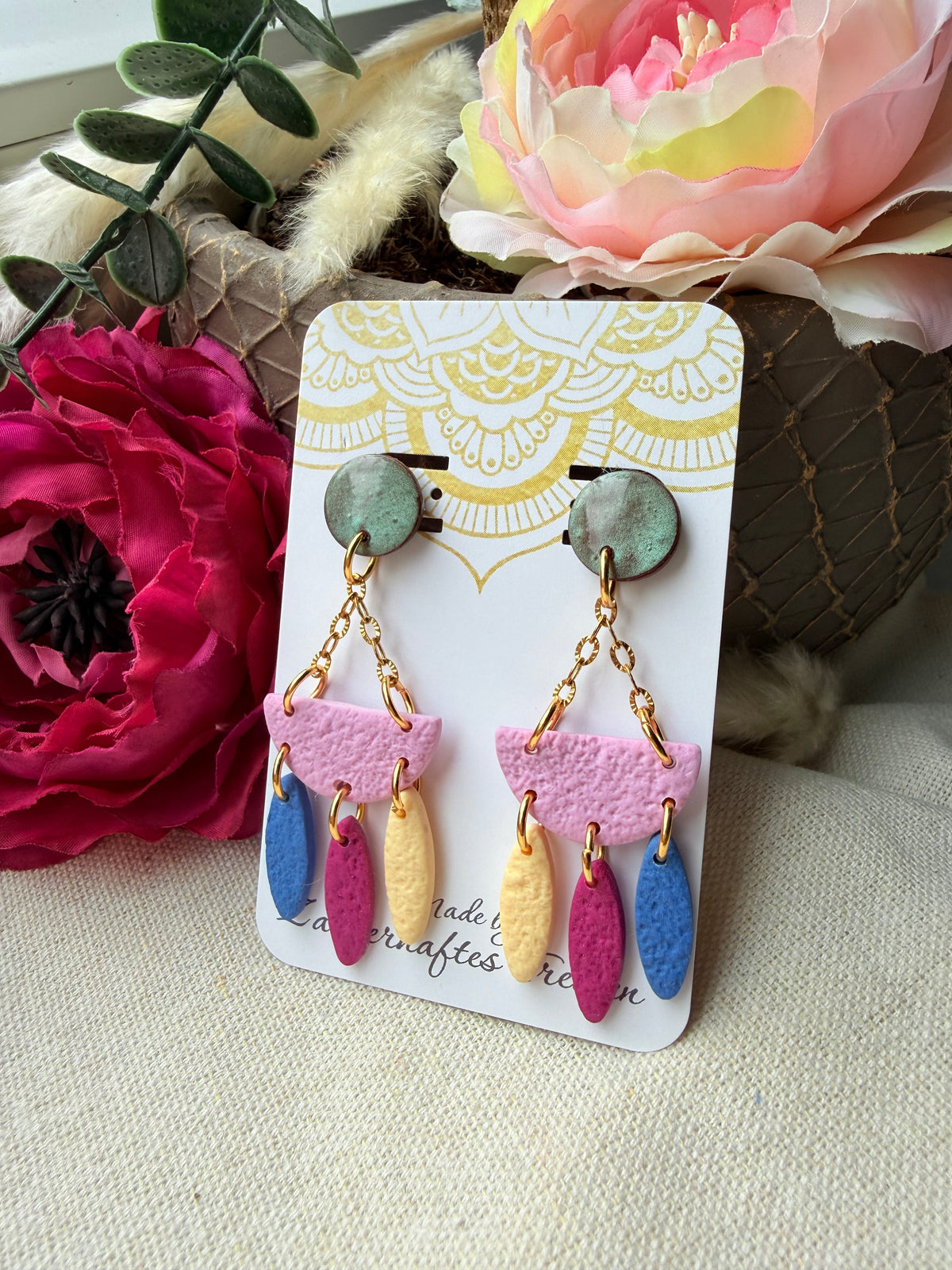 Bunte Polymer Clay Ohrringe mit Edelstahl "Bohi II"