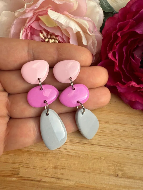 Polymer Clay Ohrringe, Ohrhänger "Fina" rose/grau
