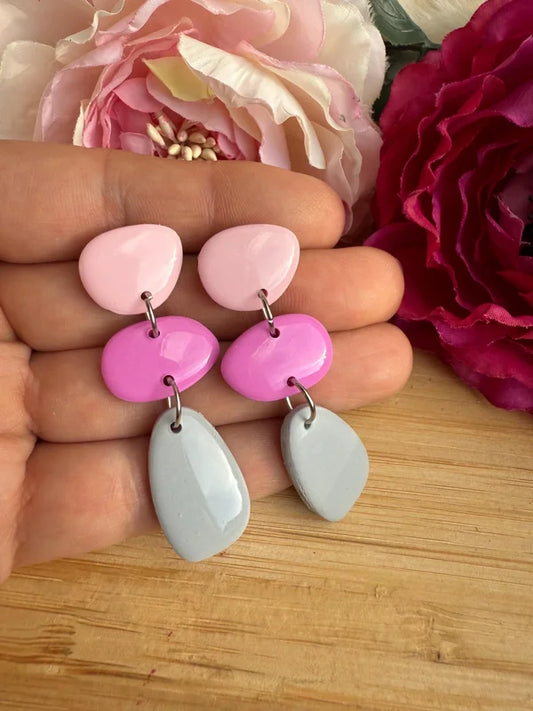 Polymer Clay Ohrringe, Ohrhänger "Fina" rose/grau