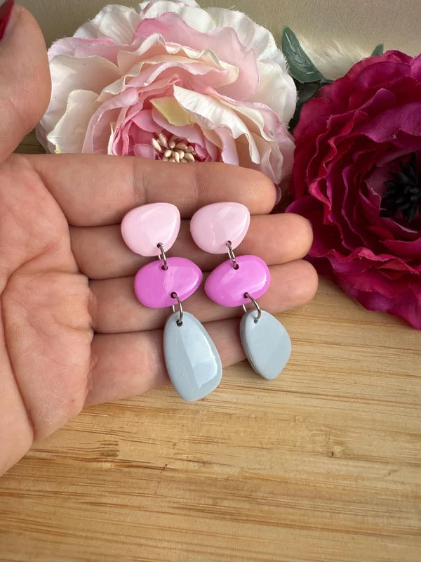 Polymer Clay Ohrringe, Ohrhänger "Fina" rose/grau