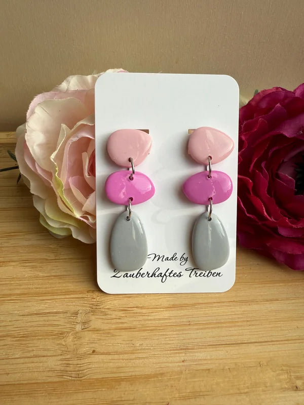 Polymer Clay Ohrringe, Ohrhänger "Fina" rose/grau