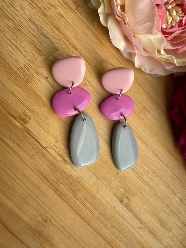 Polymer Clay Ohrringe, Ohrhänger "Fina" rose/grau