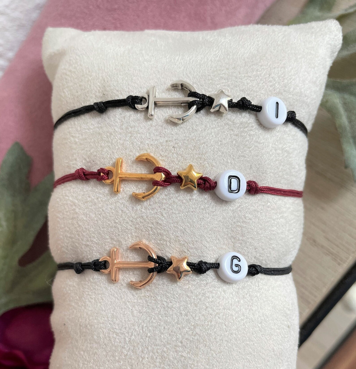 Filigranes personalisiertes Buchstaben Armband mit Anker und Stern, Armband mit Initialen, Individual, Artikel Nr.Fili-0022