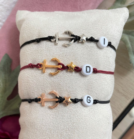 Filigranes personalisiertes Buchstaben Armband mit Anker und Stern, Armband mit Initialen, Individual, Artikel Nr.Fili-0022