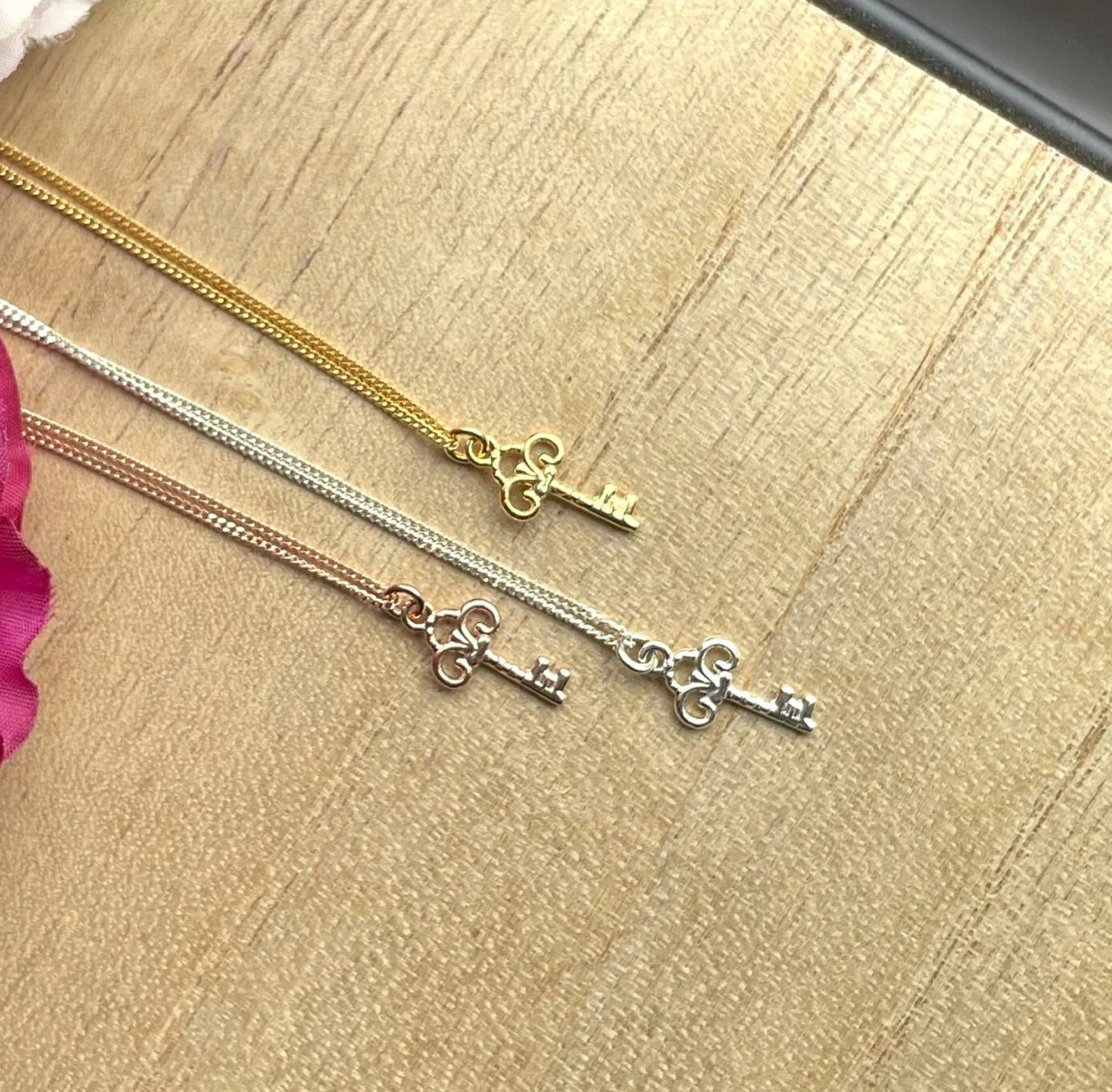 925er Kette mit Schlüssel, Schlüsselkette, Filigrane Kette mit Schlüssel
