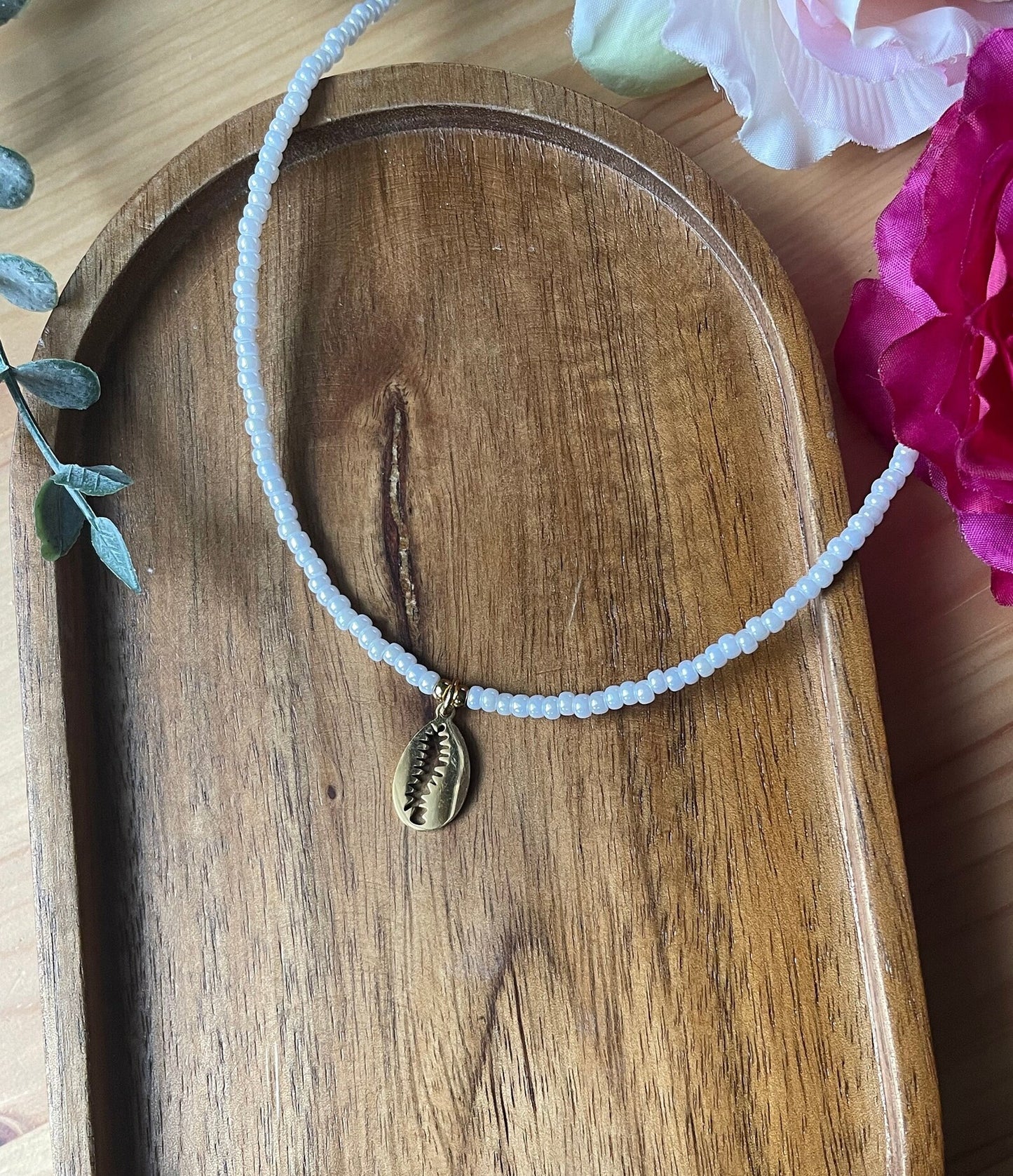 Miyuki Perlenkette mit Edelstahl Anhänger – Sonnen- oder Muschelkette