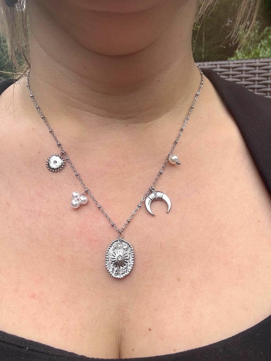 Charms Edelstahl Halskette "Sun" Silber