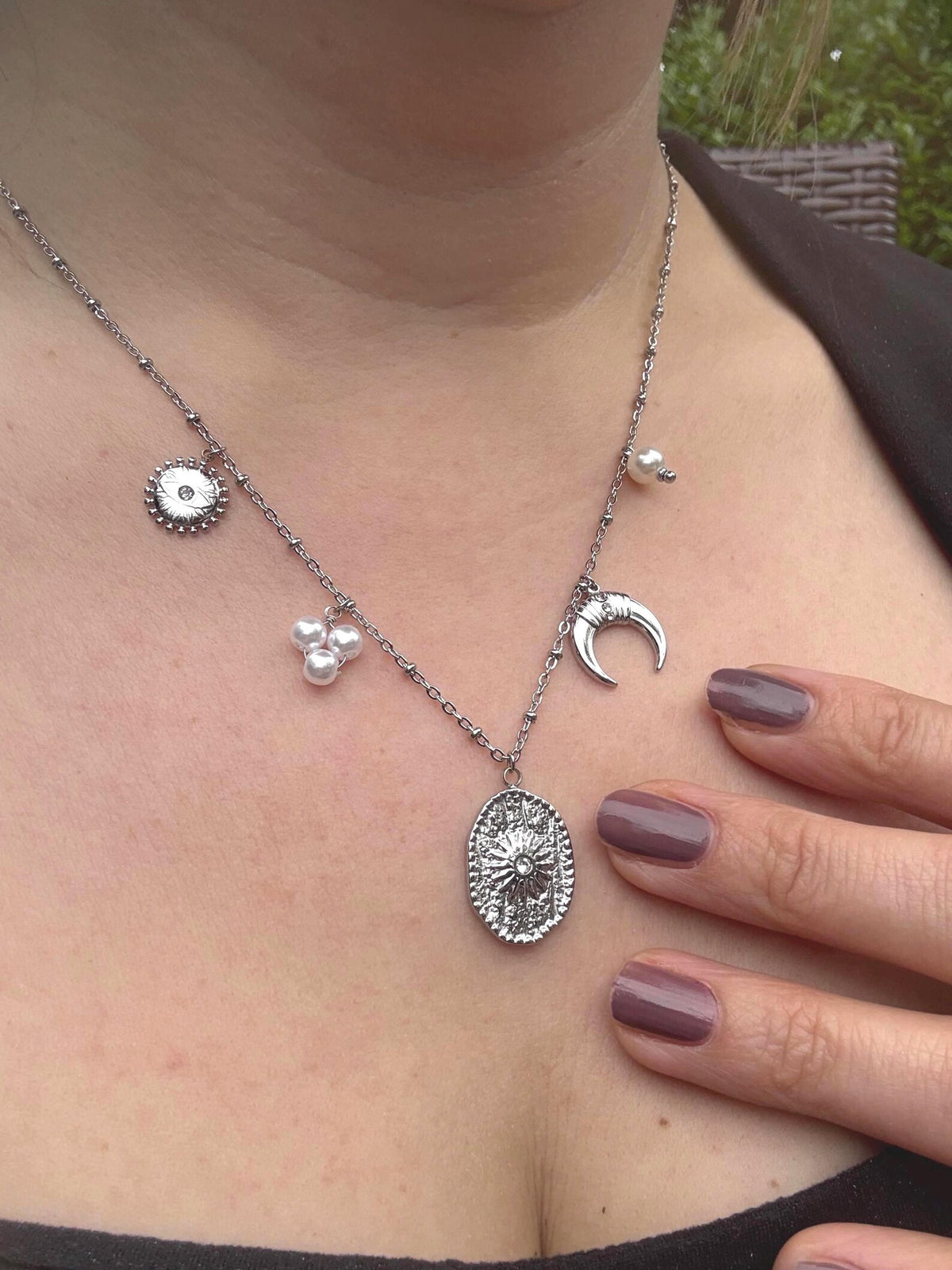 Charms Edelstahl Halskette "Sun" Silber