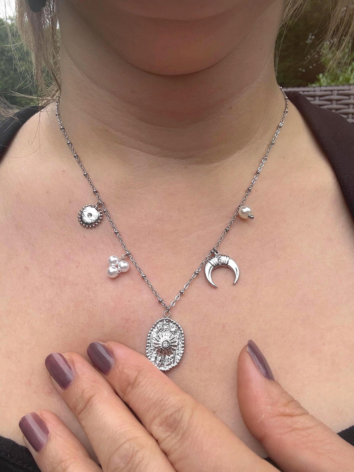 Charms Edelstahl Halskette "Sun" Silber