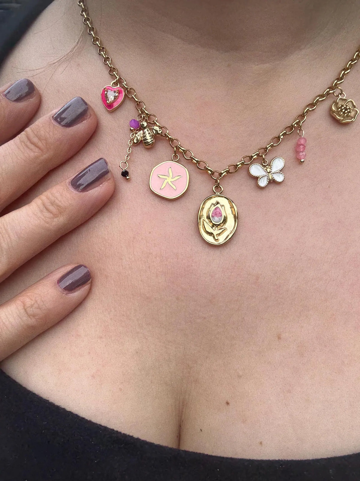 Edelstahlkette Damen Gold mit Anhängern | Statement Kette "Tulpe" gold