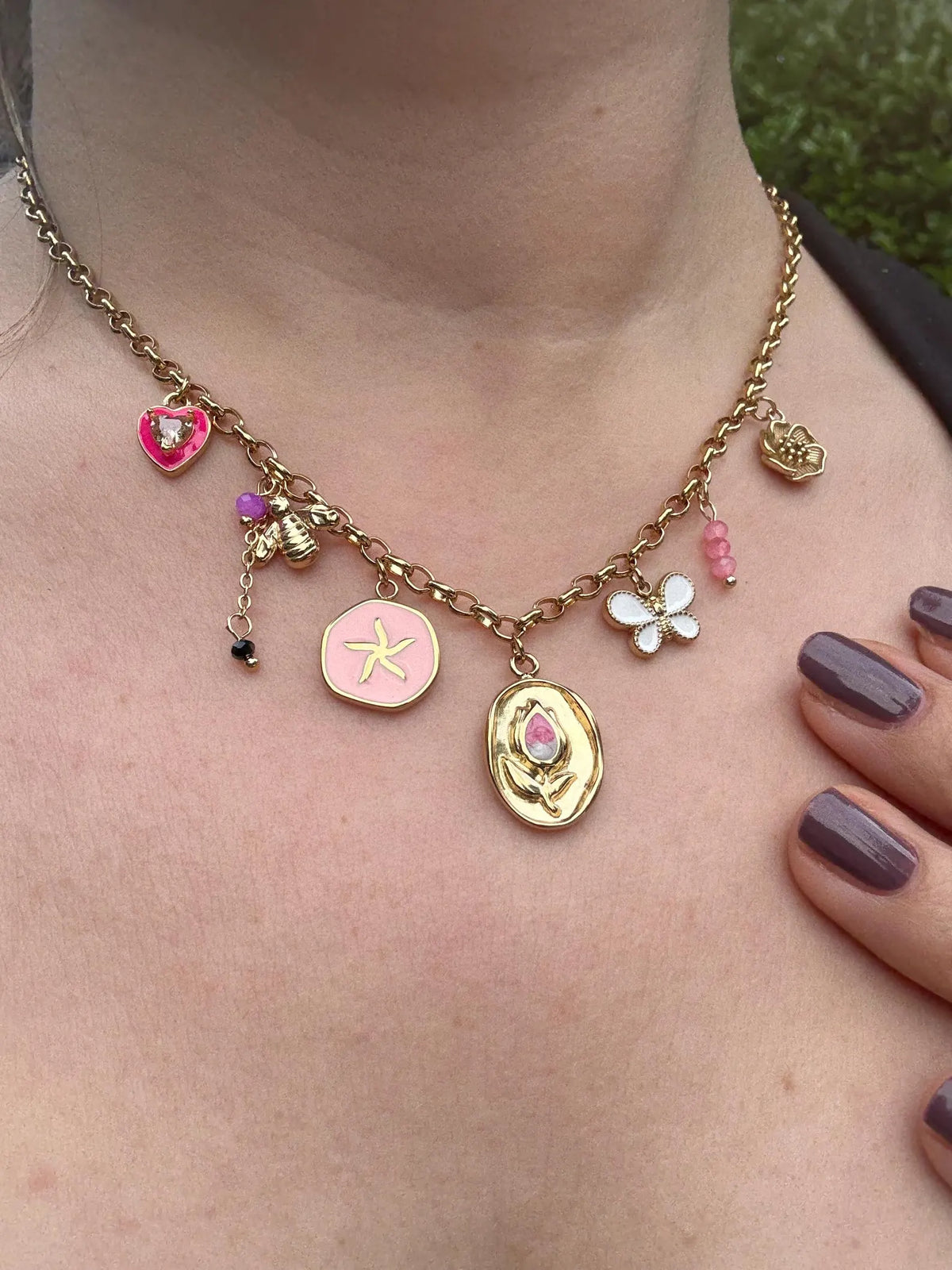 Edelstahlkette Damen Gold mit Anhängern | Statement Kette "Tulpe" gold