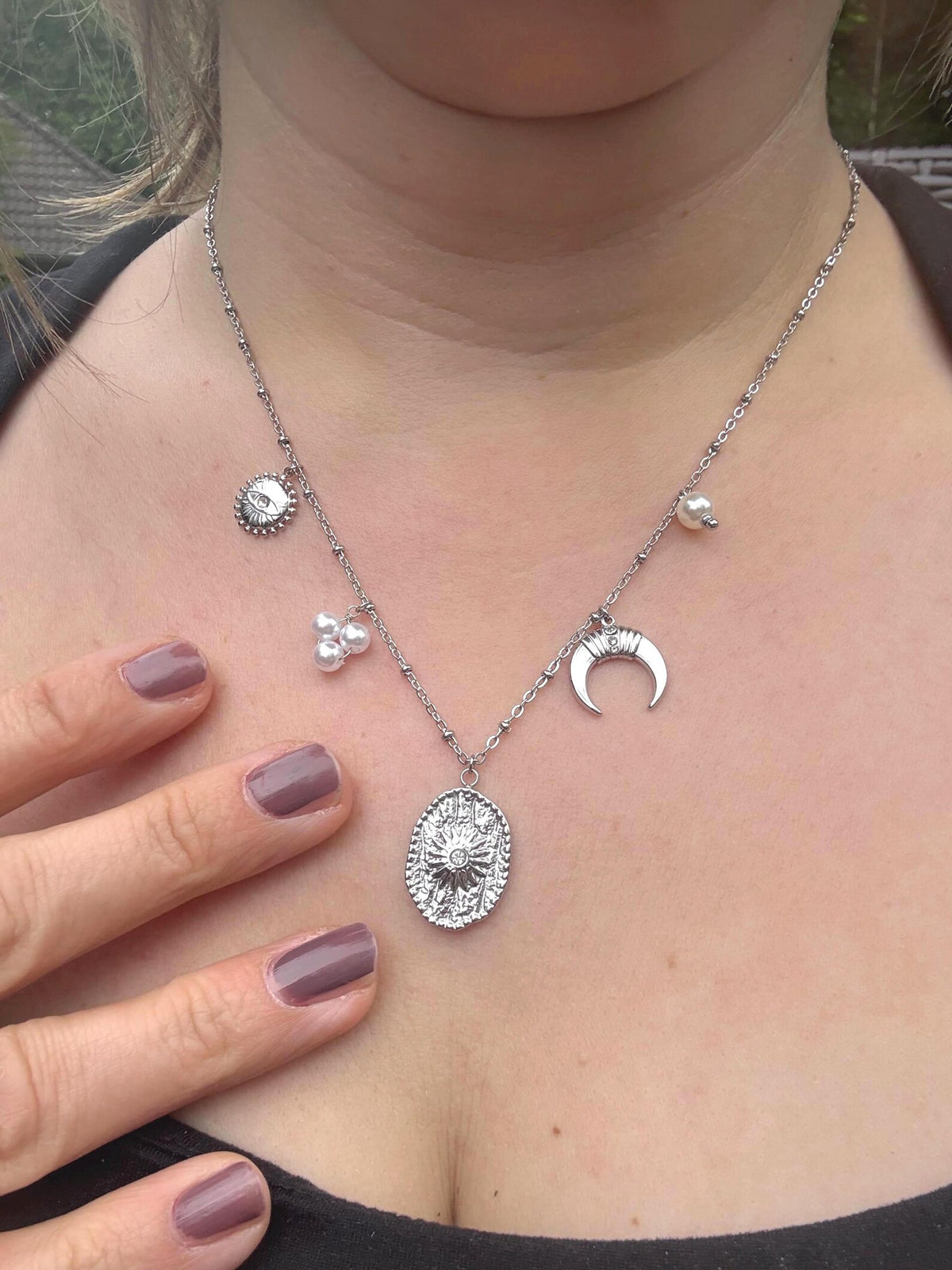 Charms Edelstahl Halskette "Sun" Silber