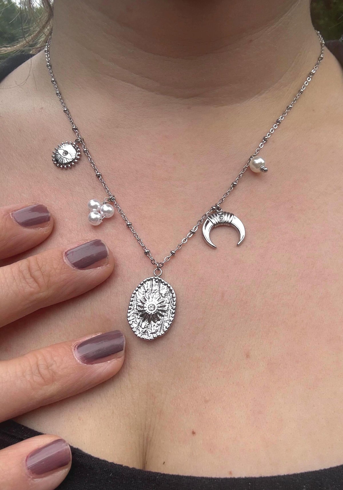 Charms Edelstahl Halskette "Sun" Silber